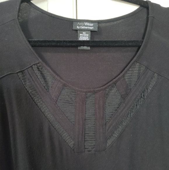 Catherines Anywear Stretch Knit Soft Tunic Blouse 26W/28W Long Plus Black Top - Picture 3 of 9